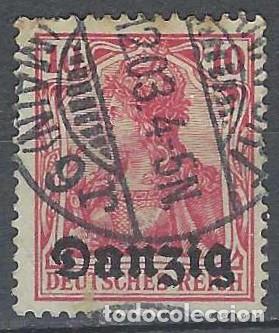 Sellos: DANZIG 1920 - GERMANIA, SOBREIMPRESO 10 PF ROSA - USADO