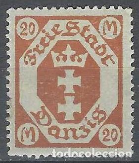 Sellos: DANZIG 1922 - ESCUDO 20 MK MARR&Oacute;N - MH*