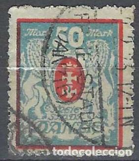 Sellos: DANZIG 1922 - ESCUDO, 50 MK AZUL CLARO/ROJO - USADO