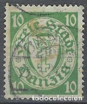 Sellos: DANZIG 1924-33 - ESCUDO, 10 PF VERDE - USADO