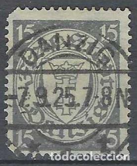 Sellos: DANZIG 1924-33 - ESCUDO, 15 PF GRIS - USADO