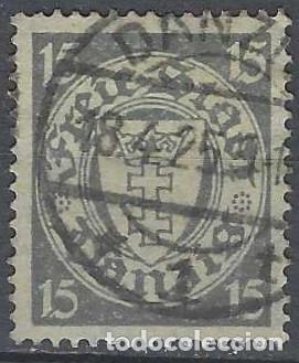 Sellos: DANZIG 1924-33 - ESCUDO, 15 PF GRIS - USADO