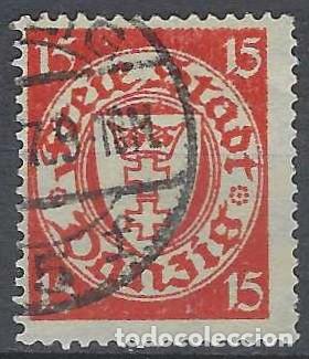 Sellos: DANZIG 1924-33 - ESCUDO, 15 PF ROJO - USADO