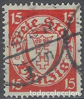 Sellos: DANZIG 1924-33 - ESCUDO, 15 PF ROJO - USADO