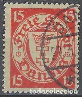 Sellos: DANZIG 1924-33 - ESCUDO, 15 PF ROJO - USADO
