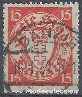 Sellos: DANZIG 1924-33 - ESCUDO, 15 PF ROJO - USADO