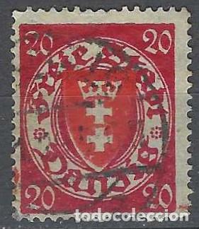 Selos: DANZIG 1924-33 - ESCUDO, 20 PF CARM&Iacute;N/ROJO - USADO