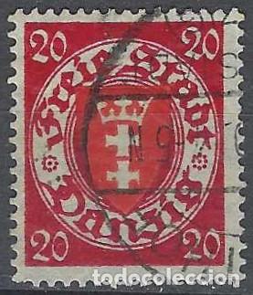 Selos: DANZIG 1924-33 - ESCUDO, 20 PF CARM&Iacute;N/ROJO - USADO