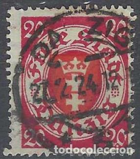 Selos: DANZIG 1924-33 - ESCUDO, 20 PF CARM&Iacute;N/ROJO - USADO
