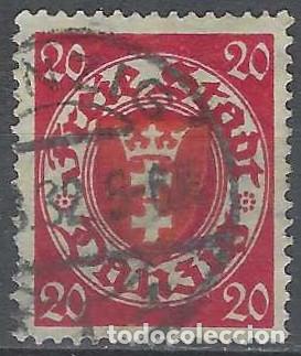 Selos: DANZIG 1924-33 - ESCUDO, 20 PF CARM&Iacute;N/ROJO - USADO