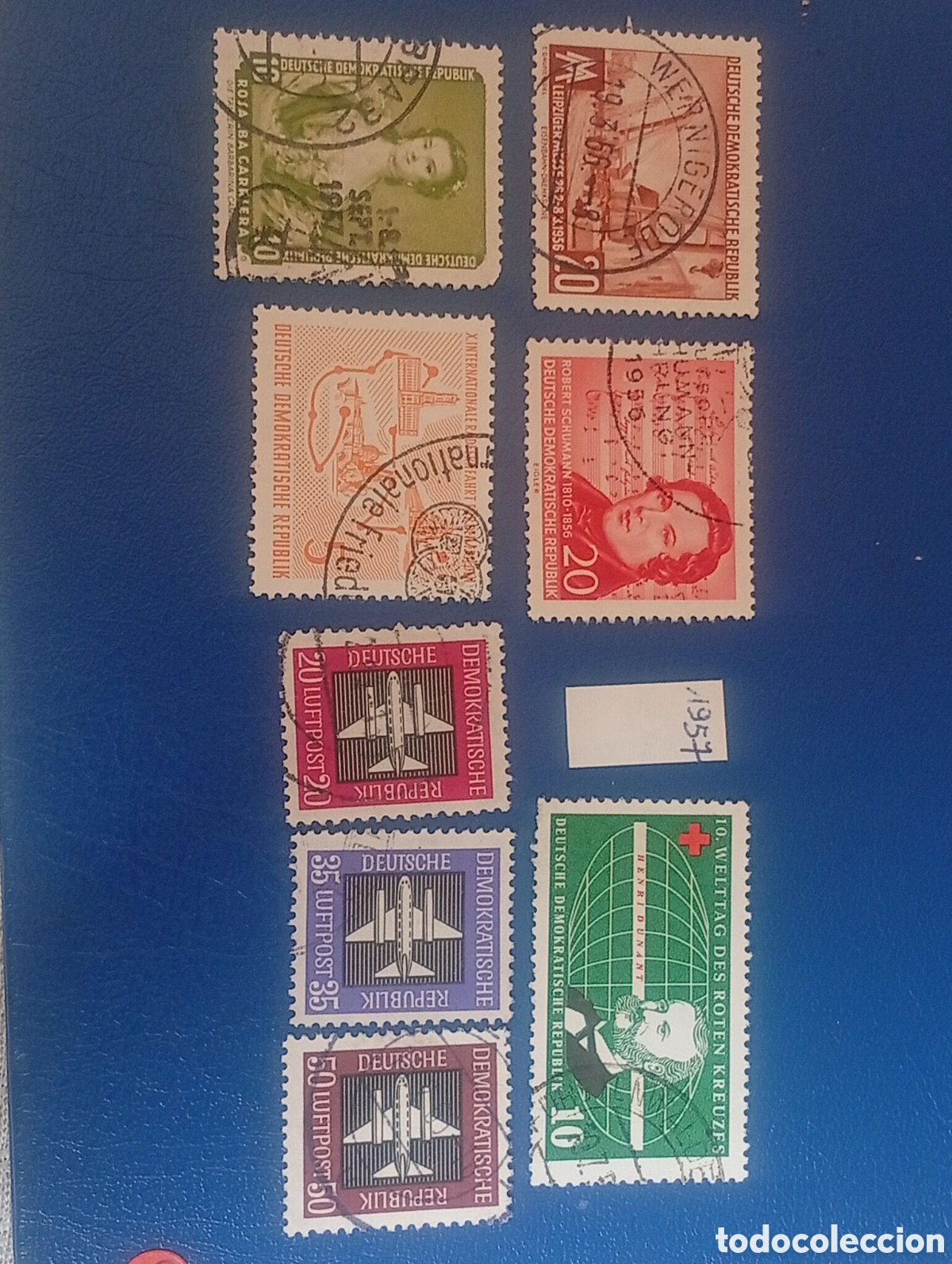 Sellos: 1957 lote 8 sellos ALEMANIA ORIENTAL COLECCI&Oacute;N AVION AVIACION