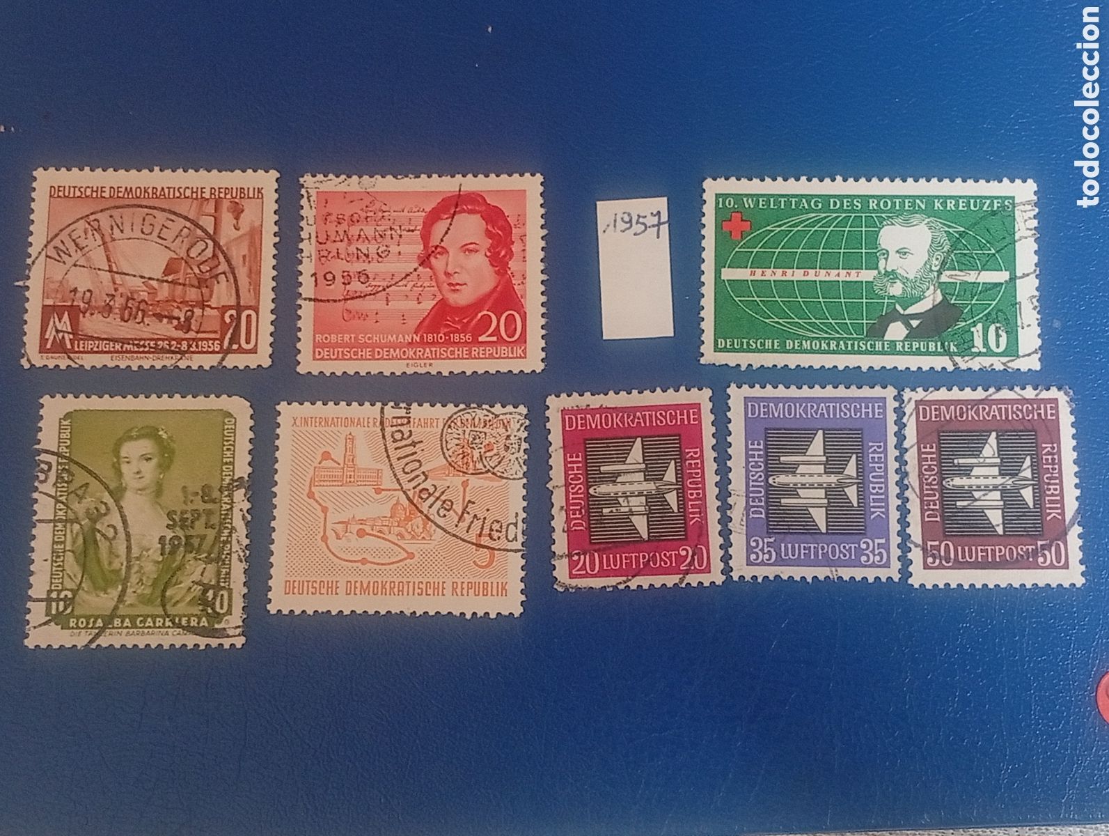 Sellos: 1957 lote 8 sellos ALEMANIA ORIENTAL COLECCI&Oacute;N AVION AVIACION