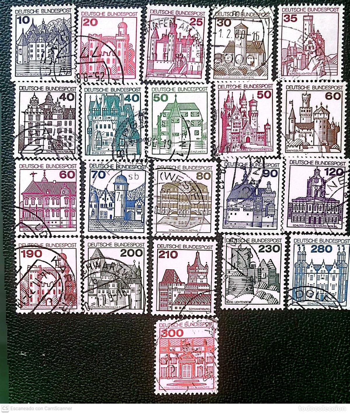 Sellos: Alemania Federal. 21 sellos usados de castillos. Ver foto.