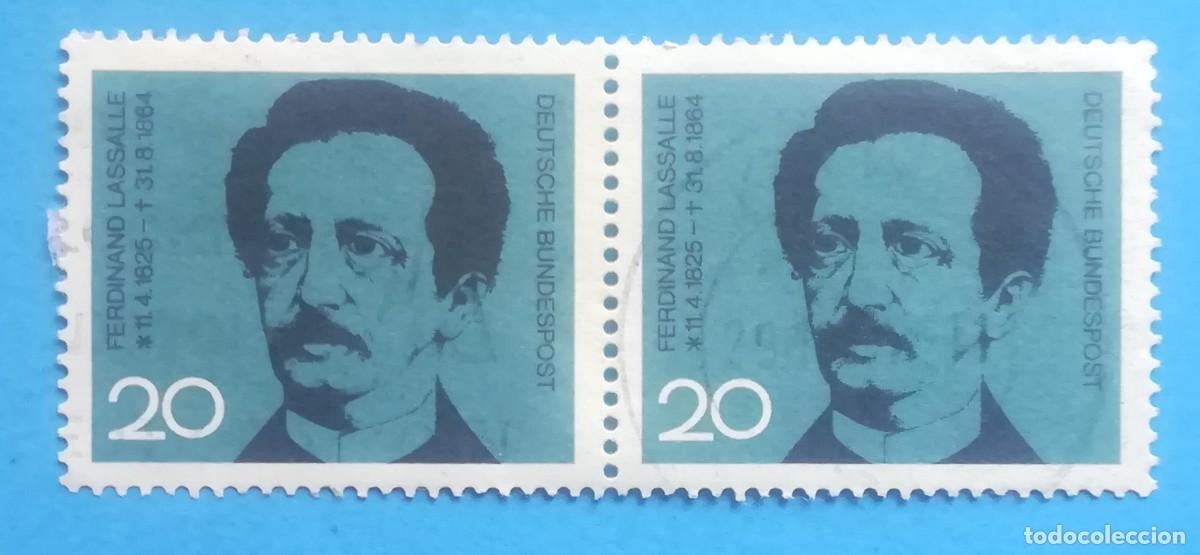 Sellos: Alemania. Ferdinand Lassalle. Bloque de 2. Michel N&ordm; 443 / Yvert N&ordm; 308. Usado.
