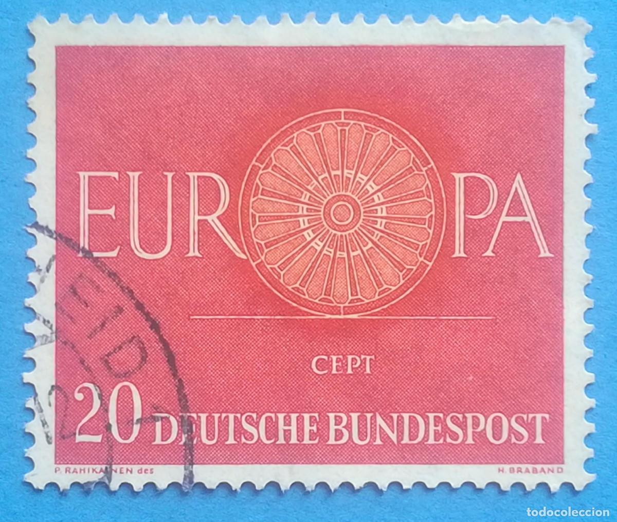 Sellos: Alemania Occidental. Europa CEPT. Color rojo. 20 Deutsche Bundespot. Ivert 211. Usado.