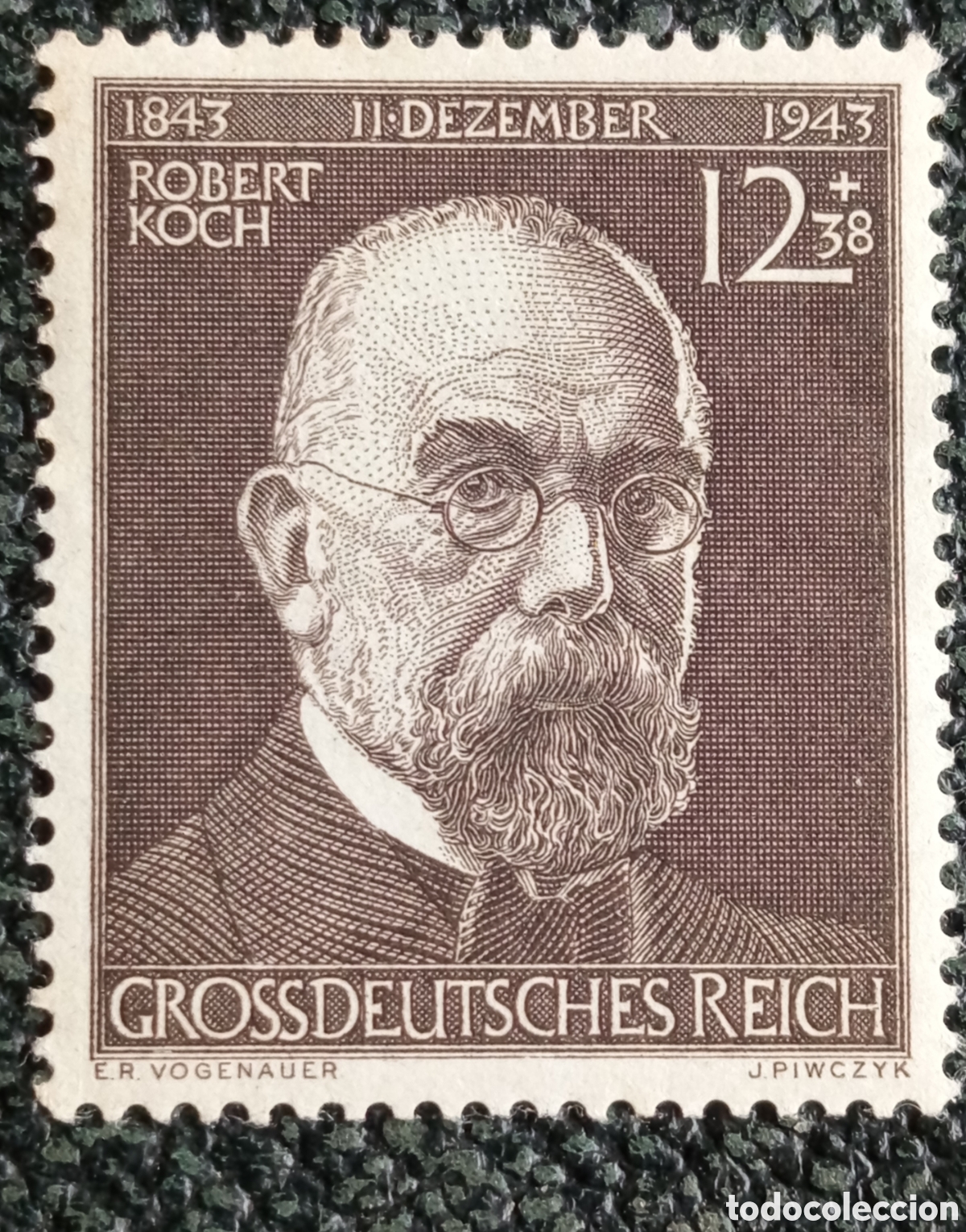 Sellos: Sello Alemania 1944 Robert Koch 12+38 Pfennig Tercer Reich Michel 864 MH