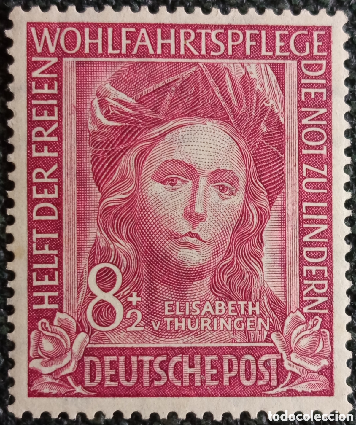 Sellos: Sello Alemania 1949 Santa Isabel de Turingia 8+2 Pfennig Michel N&uacute;mero 117 MNH