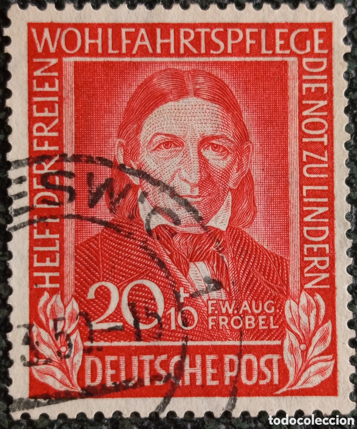 Sellos: Sello Alemania 1949 Friedrich Froebel 20+10 Pfennig Michel 119 Usado