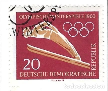 Sellos: ALEMANIA - ORIENTAL - 1960 - OLIMPIADA DE INVIERNO - SALTO DE ESQU&Iacute; - MI: 748 - SELLADO CON GOMA