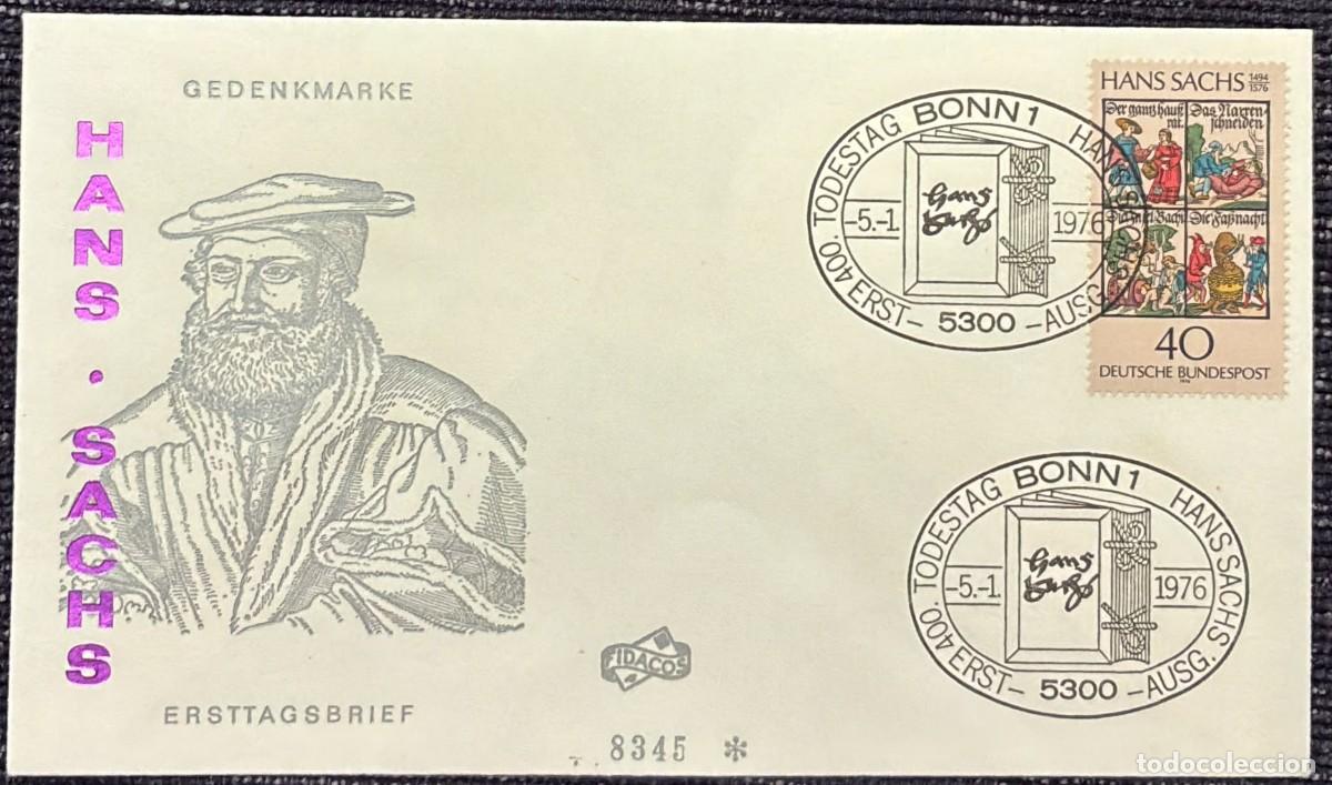 Sellos: TS.)1976, GERMANY, FIRST DAY COVER, COMMEMORATIVE PRE-PRINTED ENVELOPE FEATURING THE LIKENESS OF A G