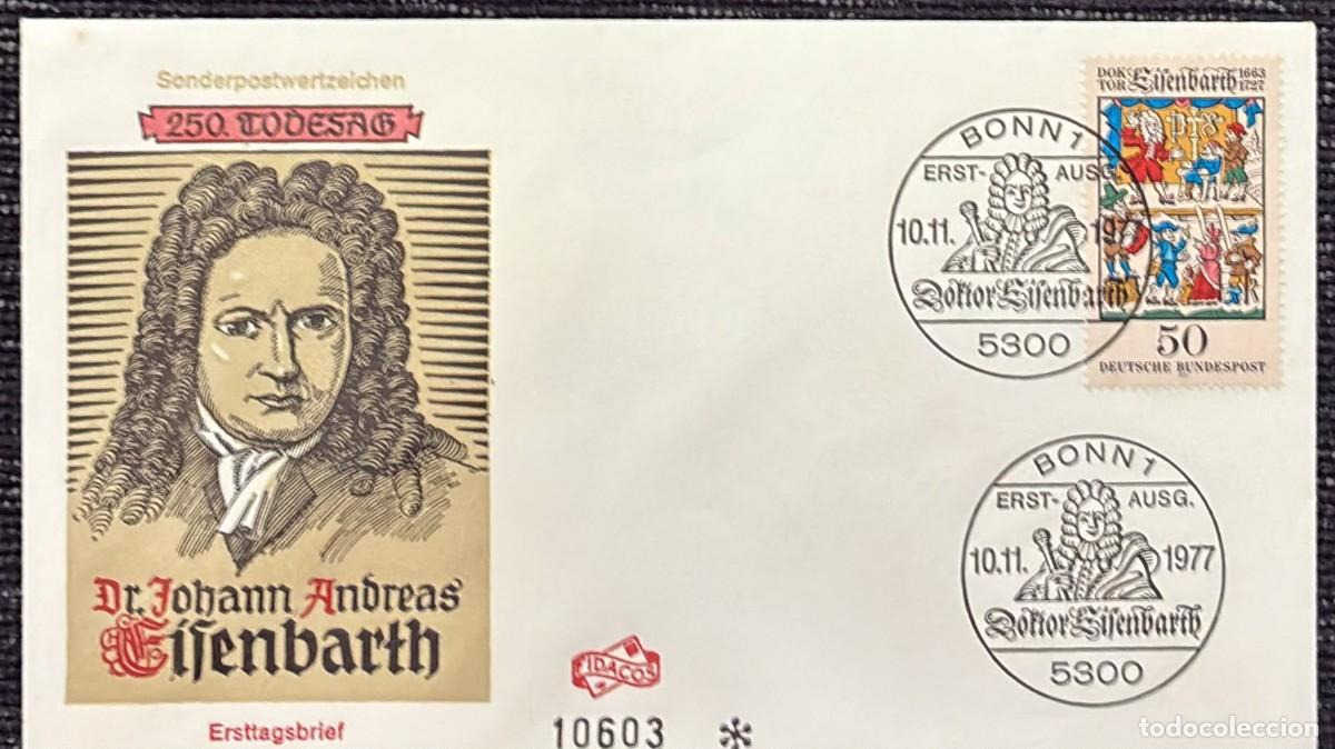 Sellos: TS.)1977, GERMANY, FIRST DAY COVER, COMMEMORATIVE PRE-PRINTED ENVELOPE FEATURING A CLASSIC-STYLE ENG