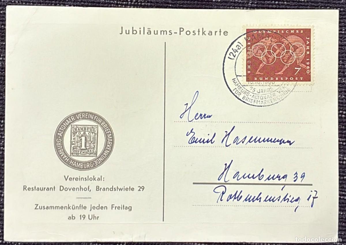 Sellos: TS.)1960, GERMANY, HAMBURG, COMMEMORATIVE POSTCARD FOR THE &rdquo;75TH ANNIVERSARY OF THE HAMBURG-ALTONA P