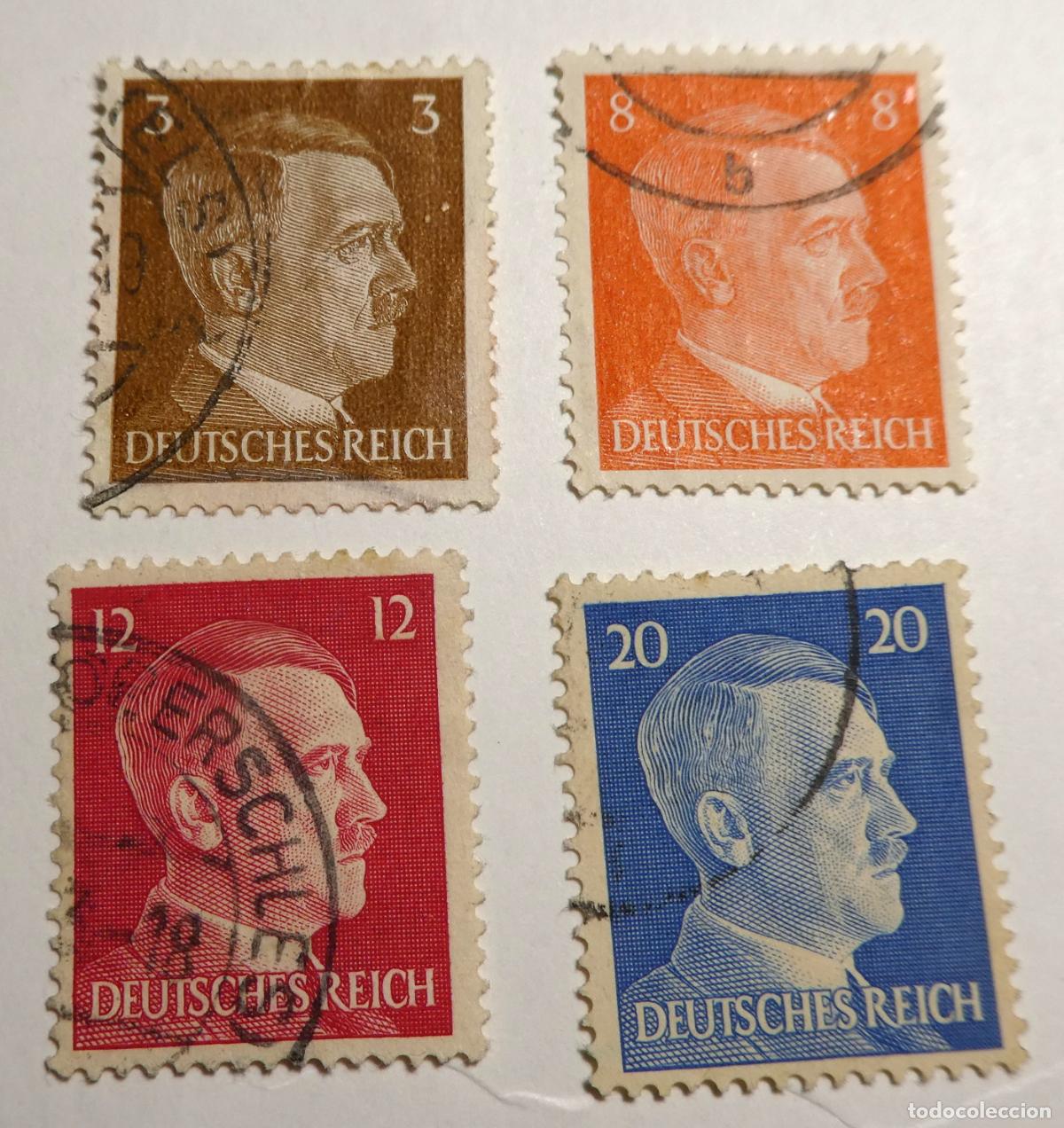 Sellos: 4 Sellos postales de Adolf Hitler 1941 Deutsches Reich de 3,8,12 y 20 Pfennig