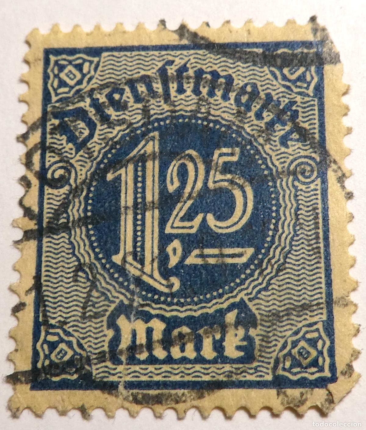 Sellos: Sello postal de Alemania reich dienstmarken 1920 1,25 Marcos
