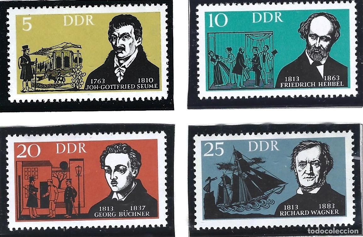 Sellos: ALEMANIA ORIENTAL - RDA - 1963 - COLECCI&Oacute;N ESCRITORES - SERIE COMPLETA - MI: 952 - 955 - MNH