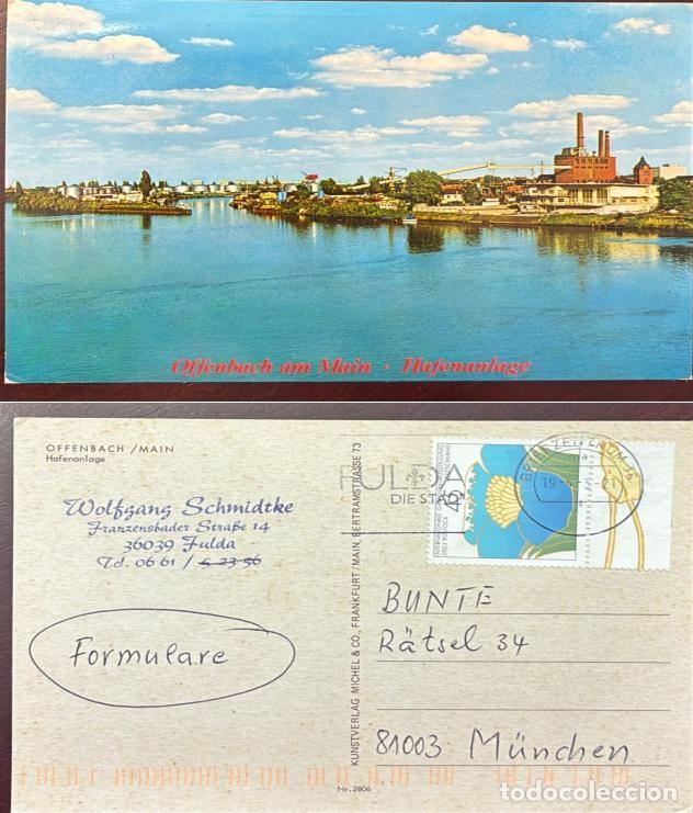 Sellos: TS.)1975, GERMANY, FULDA TO MUNICH, PRINTED POSTCARD FEATURING AN IMAGE OF THE RIVER PORT OF &rdquo;OFFENB