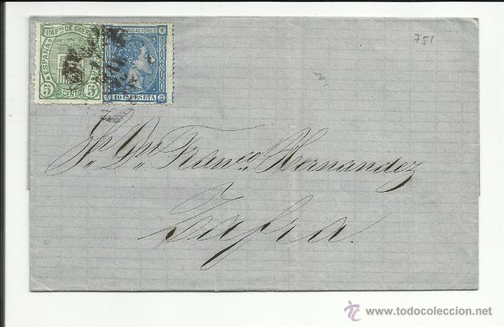 Sellos: circulada 1876   a zafra badajoz - Foto 1