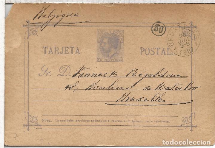 Sellos: ENTERO POSTAL 1887 A BRUSELAS - Foto 1