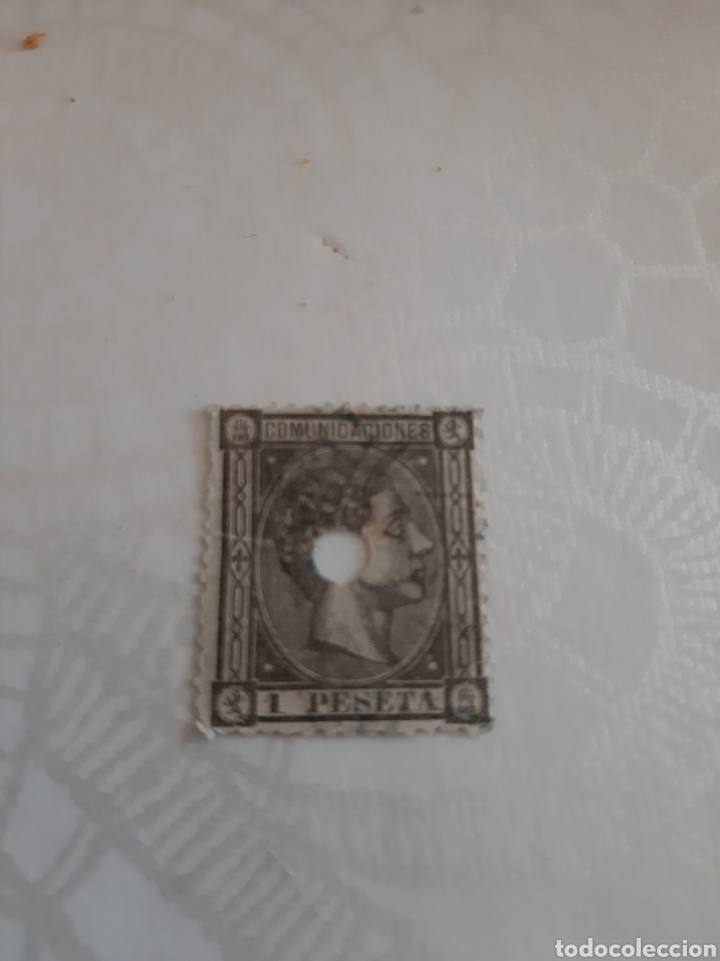 Sellos: 1875 Espa&ntilde;a Alfonso XII una peseta perforado - Foto 1