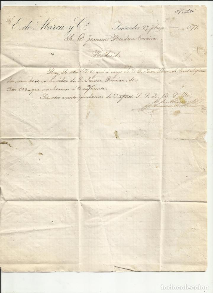 Sellos: circulada y escrita 1877 de santander a madrid - Foto 2