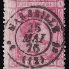 Sellos: ESPAÑA, 1875 EDIFIL Nº 166, 25 C. ROSA. [MAT. FRANCES, ”MARSELLA”]