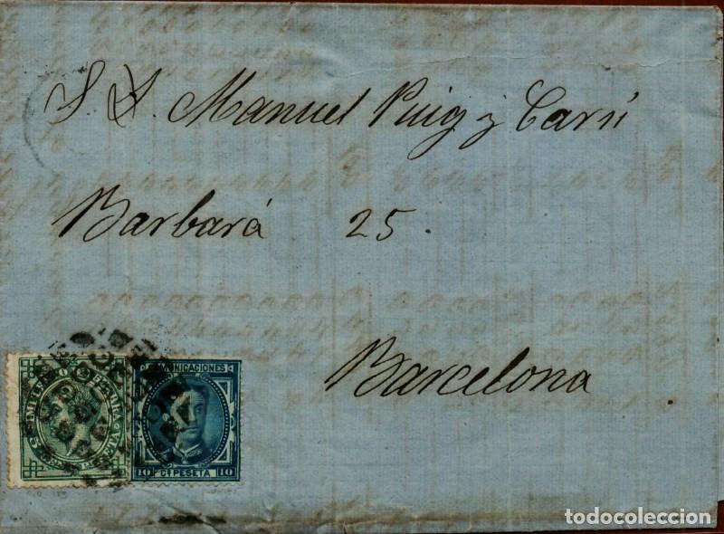 Selos: FA3755. HISTORIA POSTAL. 1877, Correspondencia dirigida a Barcelona