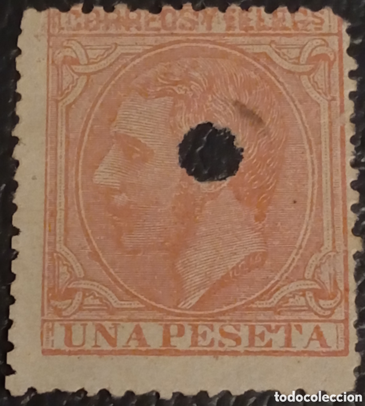 Sellos: Espa&ntilde;a 1879 - Alfonso XII - 1 Peseta Rosa - Edifil 207T (Taladrado Tel&eacute;grafos)