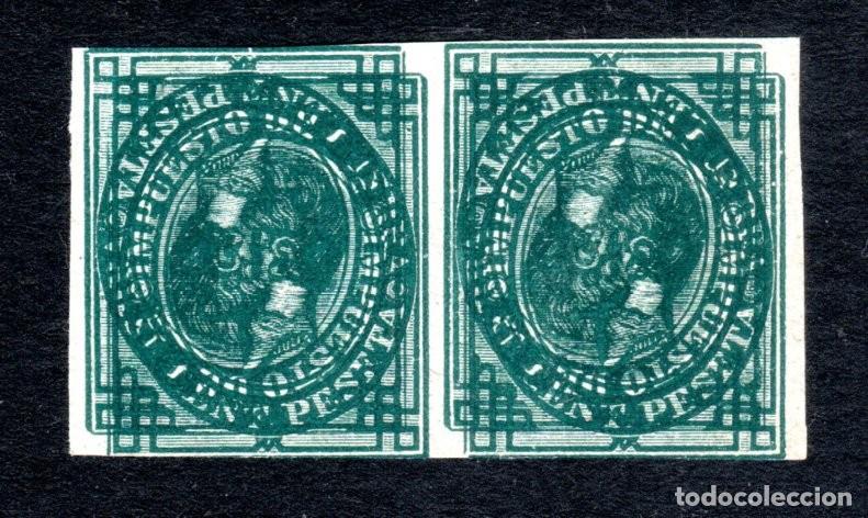 Sellos: EDIFIL 183 ALFONSO XII. A&Ntilde;O 1876. PAREJA (VARIEDAD..DOBLE IMPRESI&Oacute;N, UNA INVERTIDA/MACULATURA).