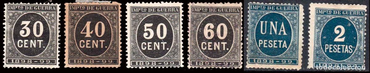 Sellos: Espa&ntilde;a - Fiscales - Impuesto de Guerra - Alemany (*) 25+26+27+28+31+35 - 1898/99