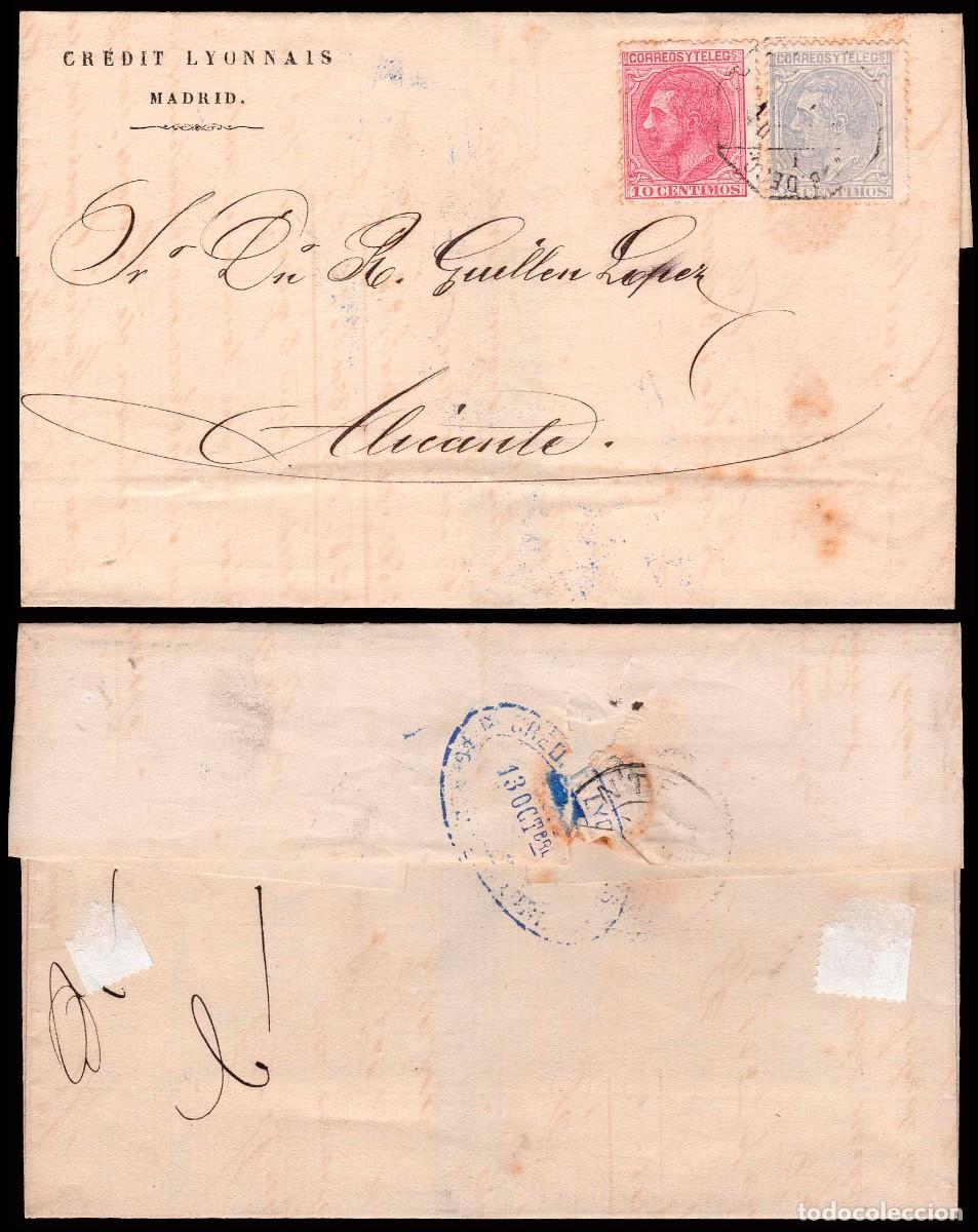Sellos: Espa&ntilde;a - Edi o 202+204 - Sobre membrete &rdquo;Credit Lyonnais - Madrid&rdquo; a Alicante - Mat ambulante