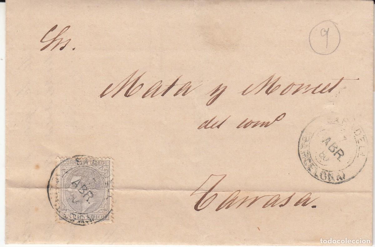 Sellos: 1880 CARTA CON NUM. 204 DE BARCELONA A TERRASSA CON FECHADOR DE TR&Eacute;BOL