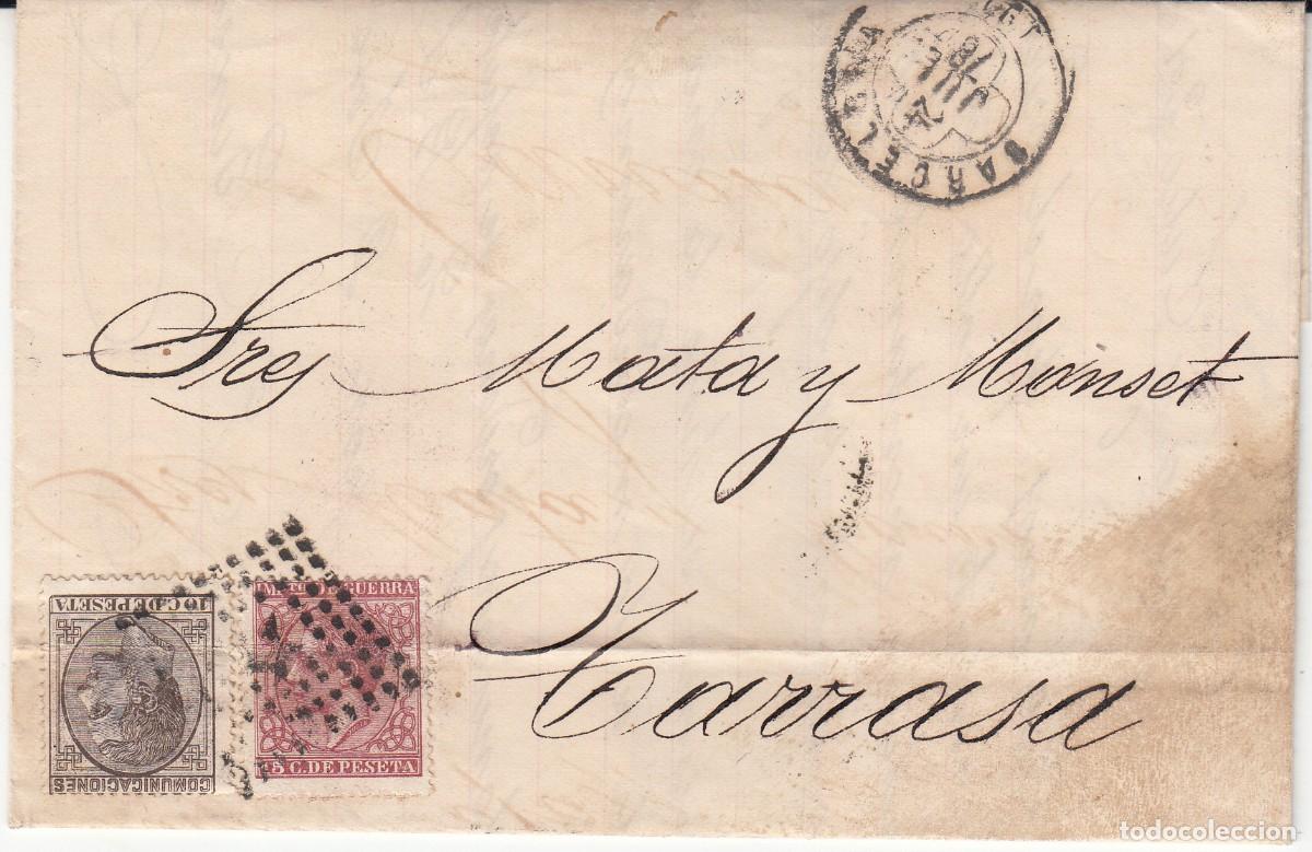 Sellos: 1878 CARTA DE GRACIA (BARCELONA ) A TERRASSA CON ROMBO DE PUNTOS Y TR&Eacute;BOL