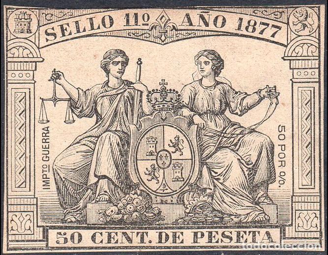 Sellos: Espa&ntilde;a - Fiscales - P&oacute;lizas - Alemany * 183 - 1877 - 50 cts.