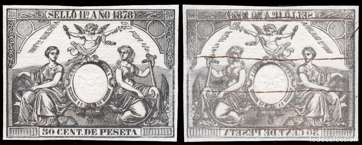 Sellos: Espa&ntilde;a - Fiscales - P&oacute;lizas - Alemany (*) 195 - 1878 - Variedad calcado