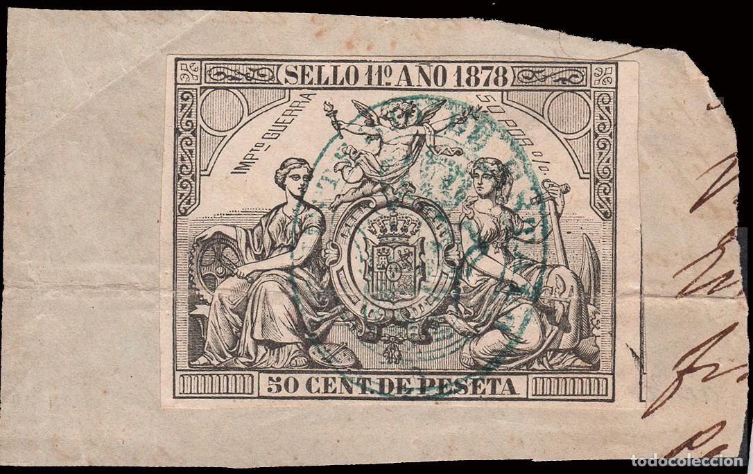 Sellos: Espa&ntilde;a - Fiscales - P&oacute;lizas - Alemany o 195 - 1878 - 50 cts.