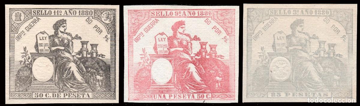 Sellos: Espa&ntilde;a - Fiscales - P&oacute;lizas - Alemany (*) 217+218+225 - 1880