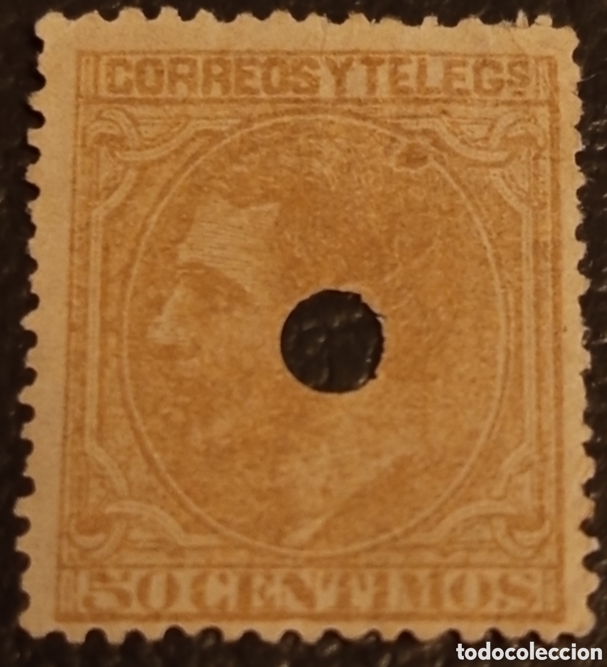 Sellos: Espa&ntilde;a 1879 - Alfonso XII 50 Cts Naranja - Edifil 206T Taladrado - Variedad de Plancha