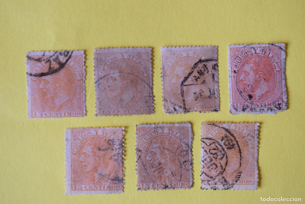 Francobolli: Lote de 7 sellos Espa&ntilde;a. Alfonso XII. 15 c&eacute;ntimos. 1882. Edifil 210. Usados. (lote 1)