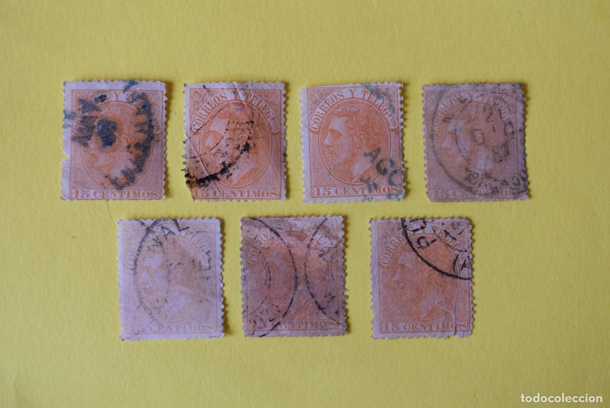 Stamps: Lote de 7 sellos Espa&ntilde;a. Alfonso XII. 15 c&eacute;ntimos. 1882. Edifil 210. Usados. (lote 2)