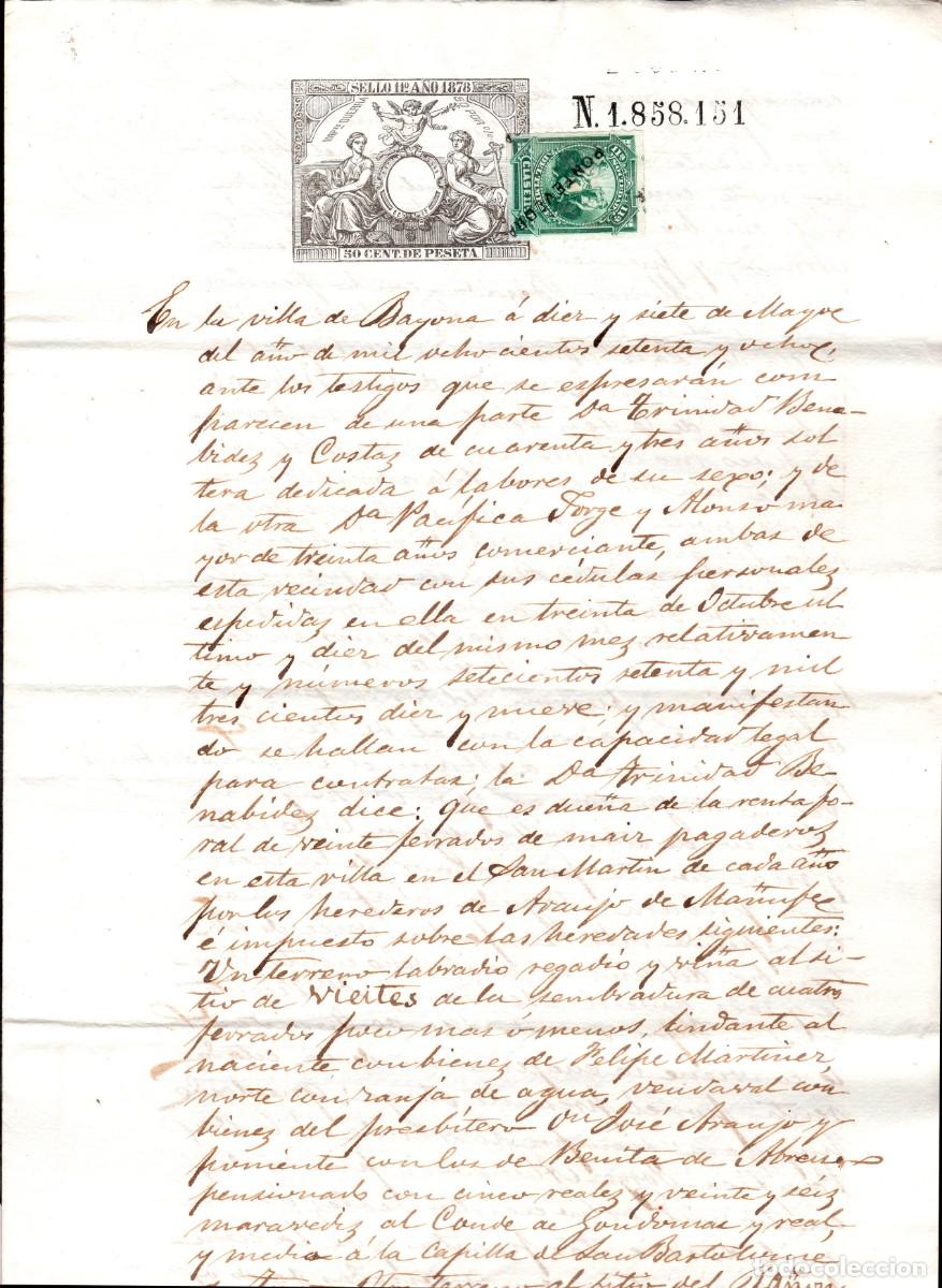 Sellos: Espa&ntilde;a - Fiscales - Sociedad Timbre - Alemany o 107 - 1878 - Documento sobrecarga &rdquo;Pontevedra&rdquo;